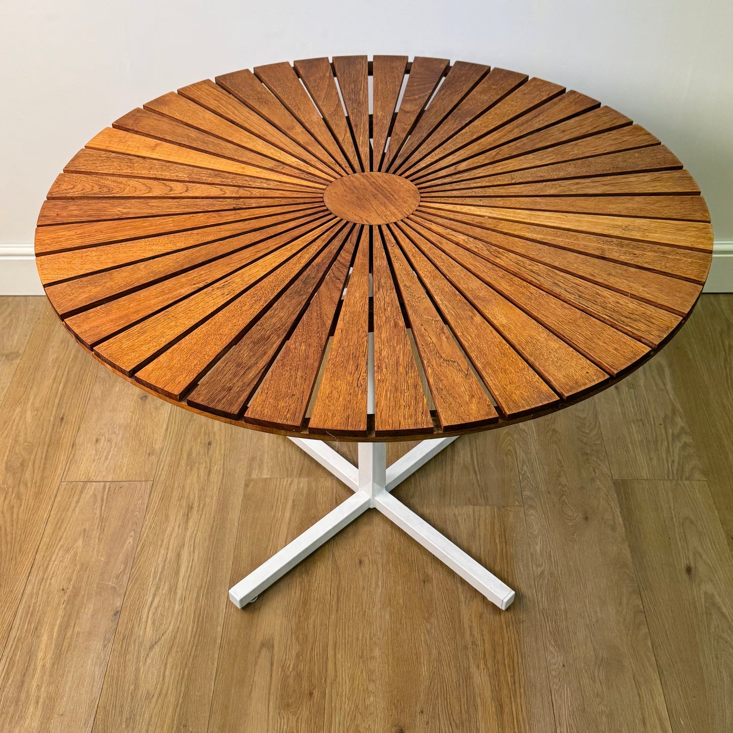 Teak Sunburst garden table by Daneline Denmark 1970s