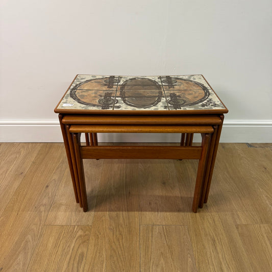1970s Danish Oxart tiled teak nest of tables