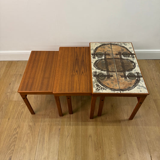 1970s Danish Oxart tiled teak nest of tables