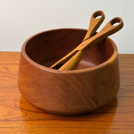 1970s teak salad bowl set with servers