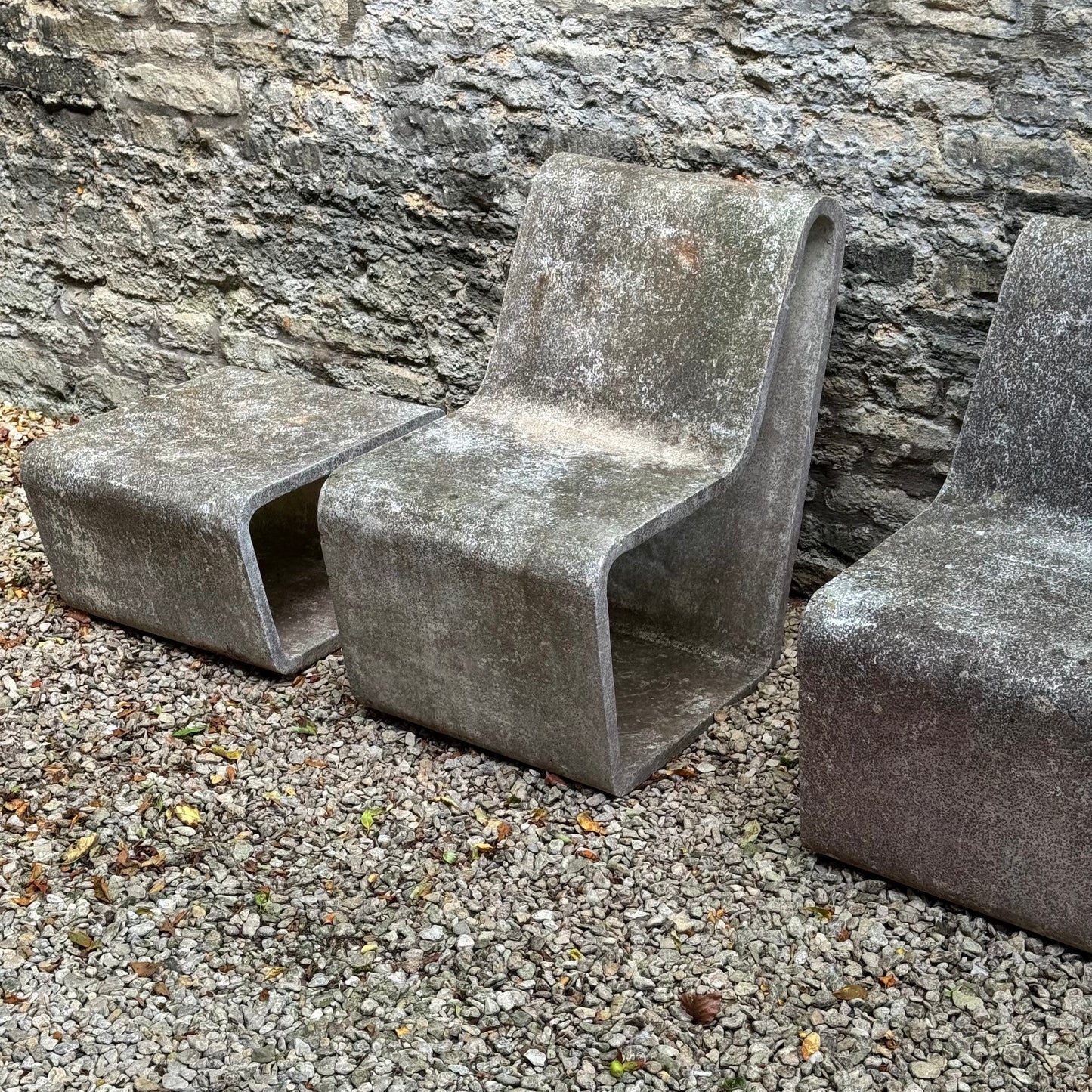 Brutalist concrete loop chairs and table 1970s