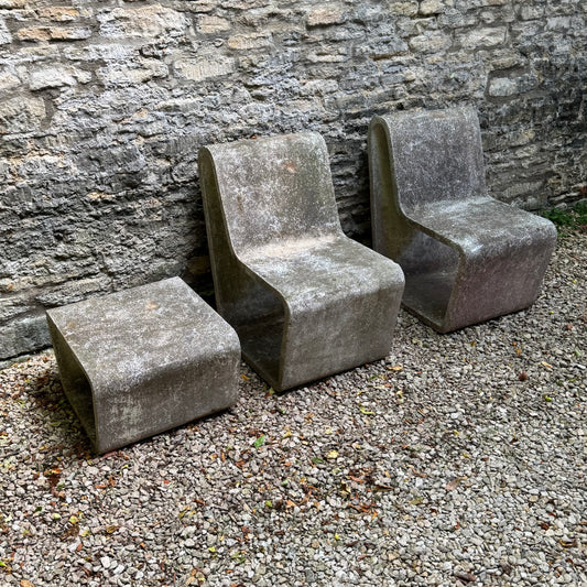 Brutalist concrete loop chairs and table 1970s