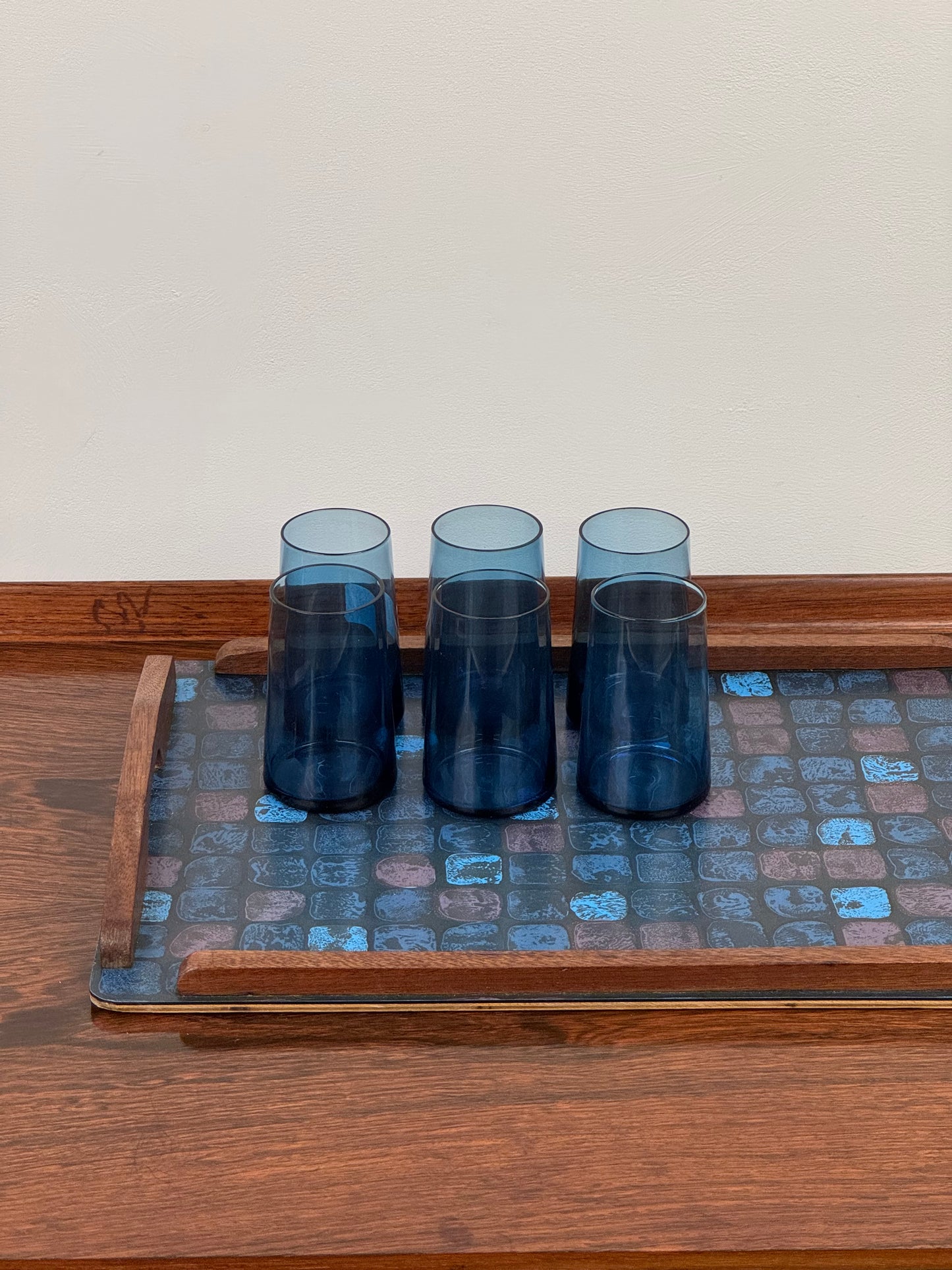 1960s formica serving tray with handles