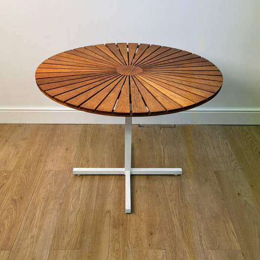 Teak Sunburst garden table by Daneline Denmark 1970s