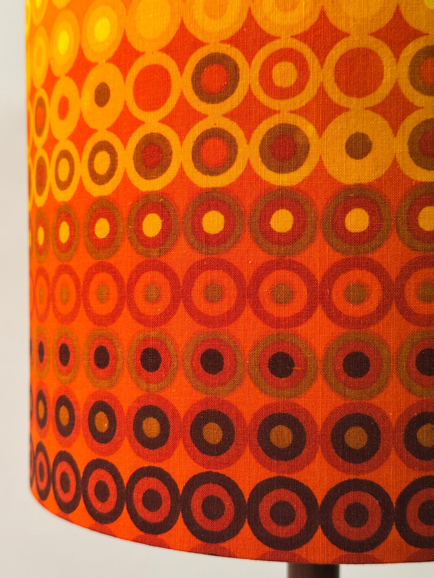 1960s teak and brass standard lamp with vintage fabric shade