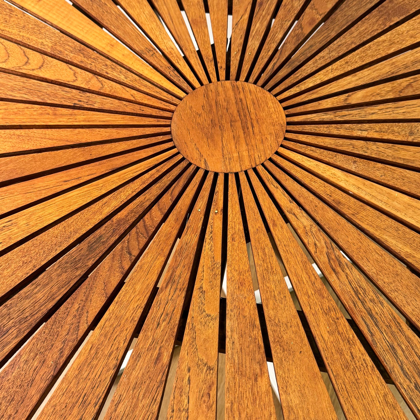 Teak Sunburst garden table by Daneline Denmark 1970s