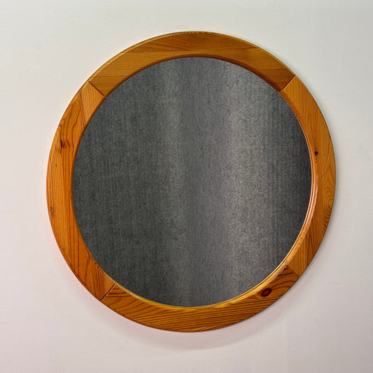 1980s pine circular mirror
