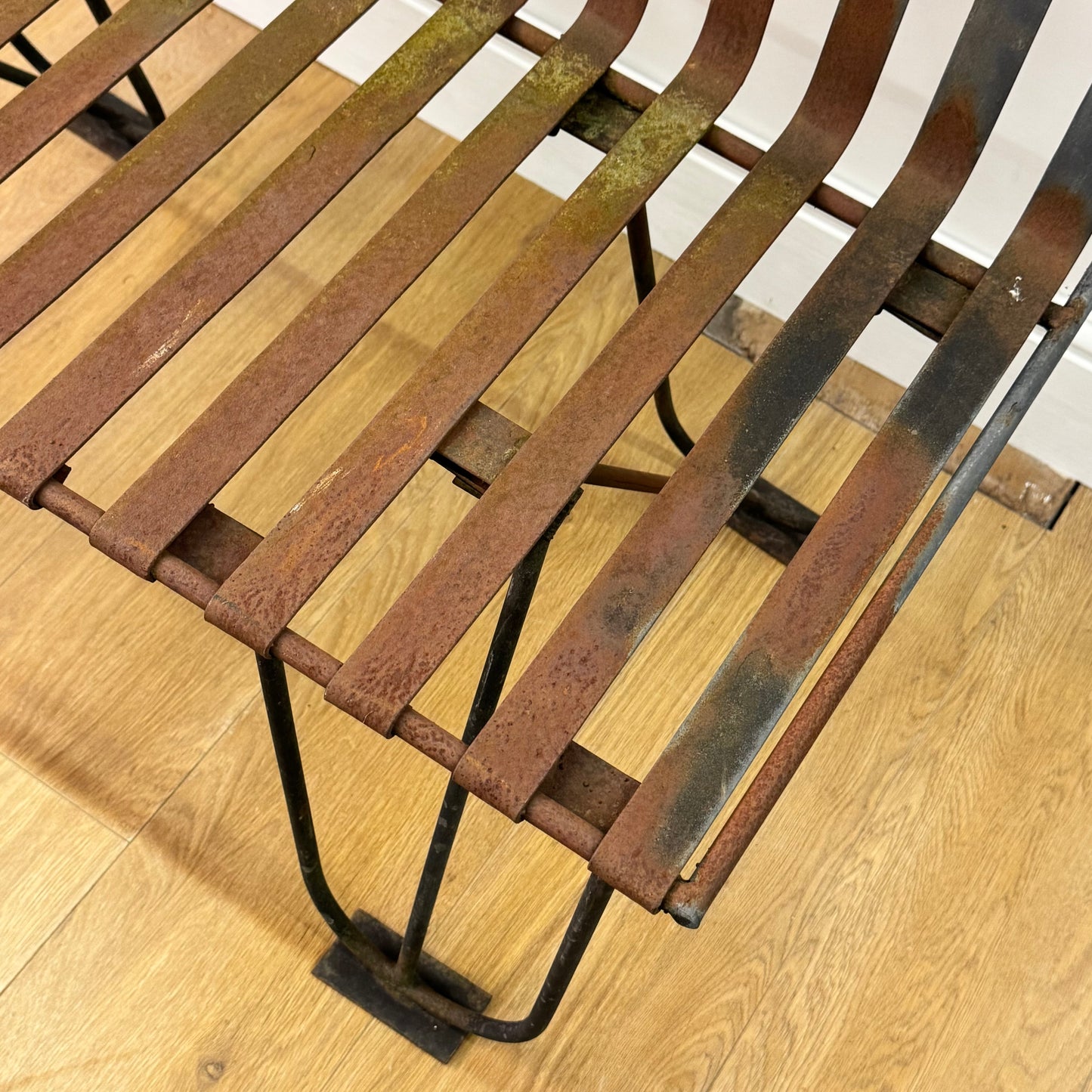 Vintage slatted steel bench