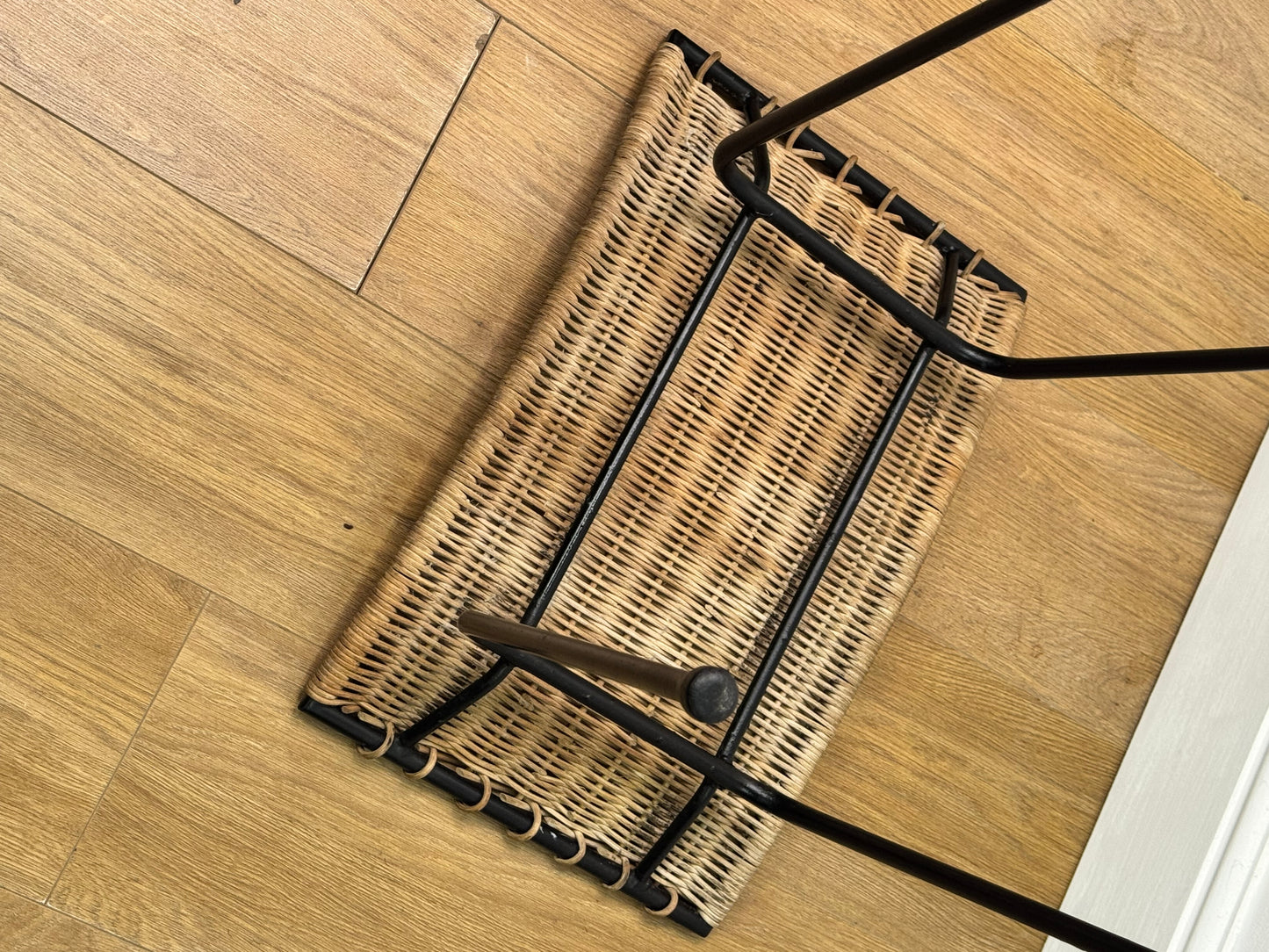 1950s wicker stool on metal legs