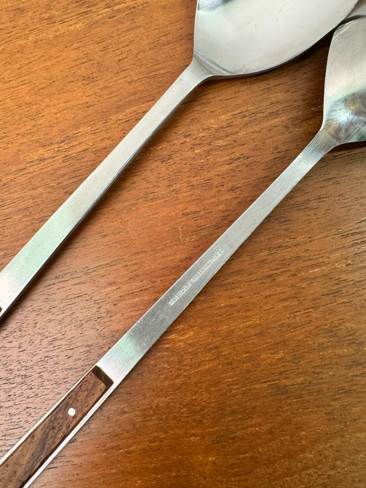1960s stainless steel and wood salad servers