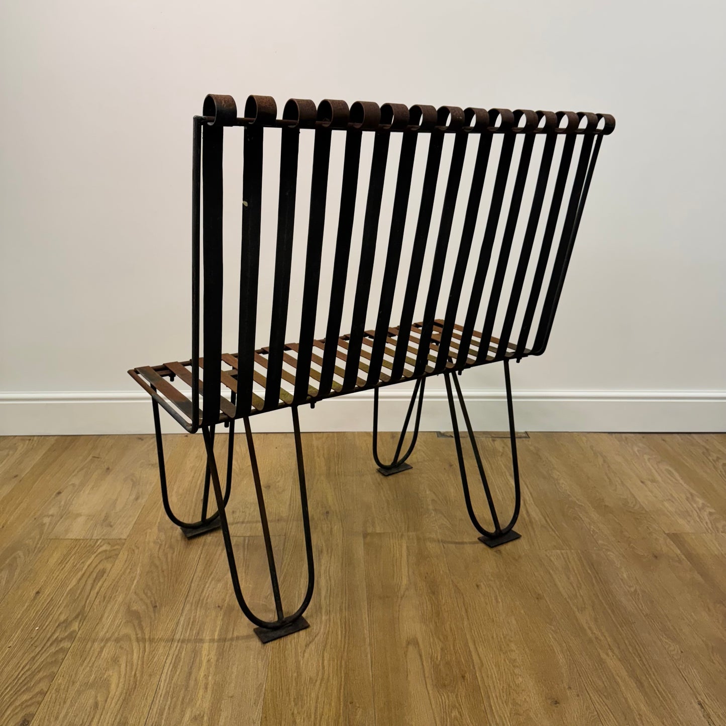 Vintage slatted steel bench