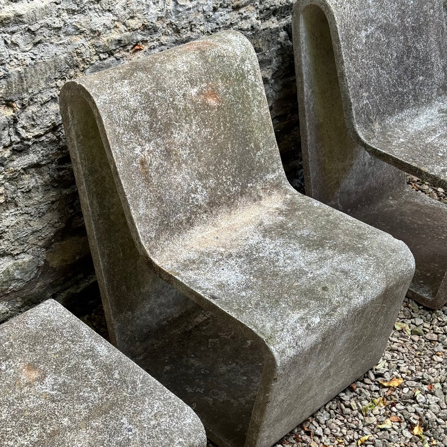 Brutalist concrete loop chairs and table 1970s