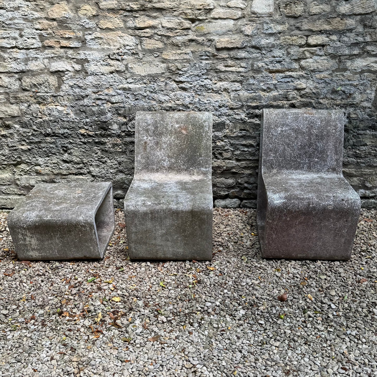Brutalist concrete loop chairs and table 1970s