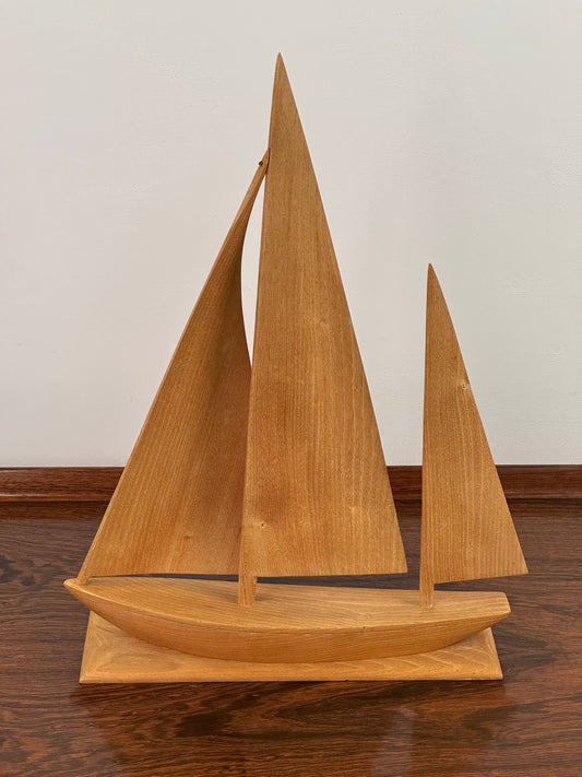 1970s carved wooden sailing boat