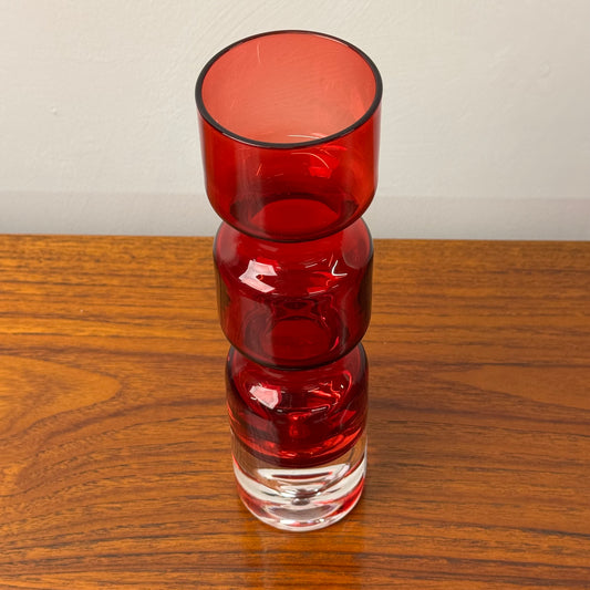 Undulating red glass vase by Bo Borgstrom for Aseda Sweden