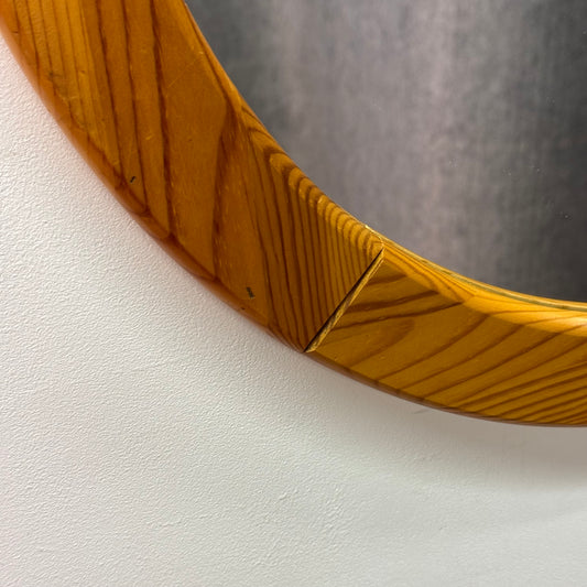 1980s pine circular mirror