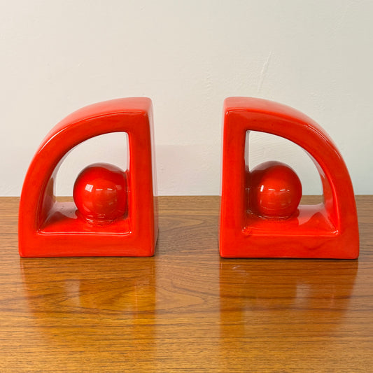 1980s red ceramic bookends by Jaru