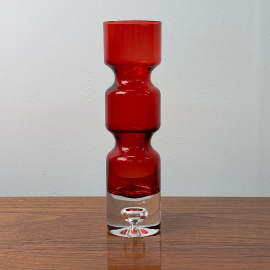 Undulating red glass vase by Bo Borgstrom for Aseda Sweden