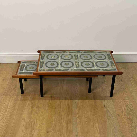 1950s abstract tiled nest of tables on black steel legs