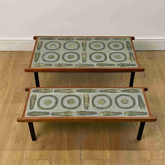 1950s abstract tiled nest of tables on black steel legs