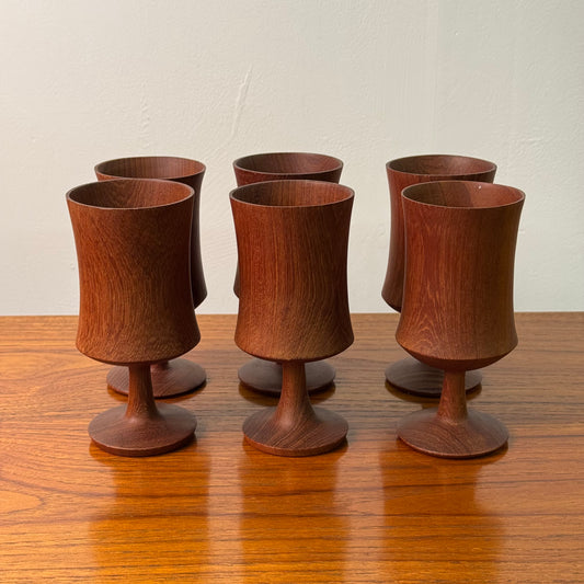 1970s teak wine goblets