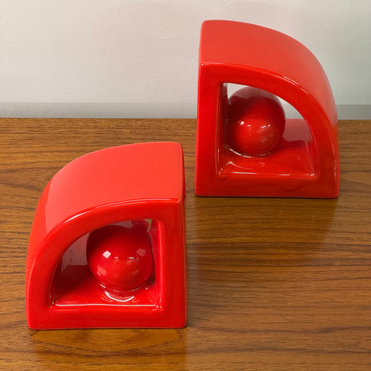 1980s red ceramic bookends by Jaru