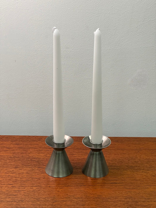 Pair of 1970s pewter candlesticks by Aitkens Canada