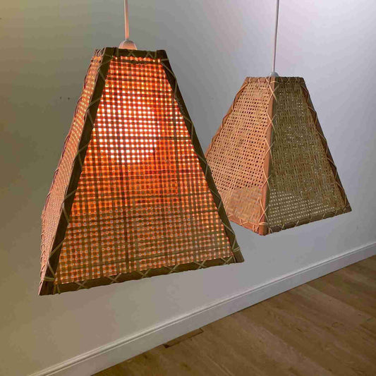 Vintage 1980s circular bamboo mirror