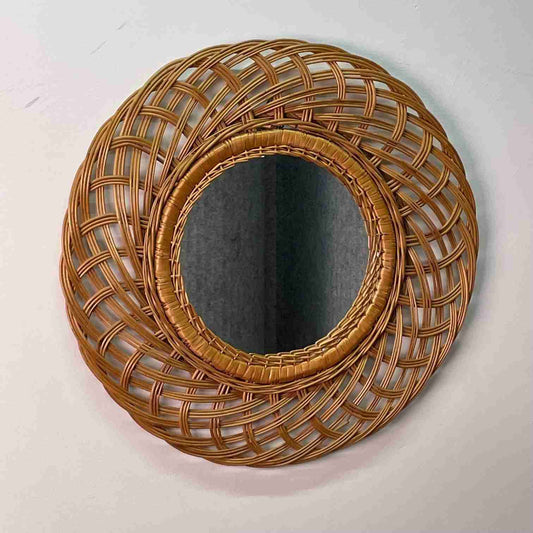 Vintage 1980s circular bamboo mirror