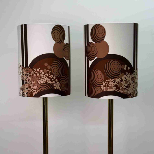 Pair of 1970s brass standard lamps with Barbara Brown shades