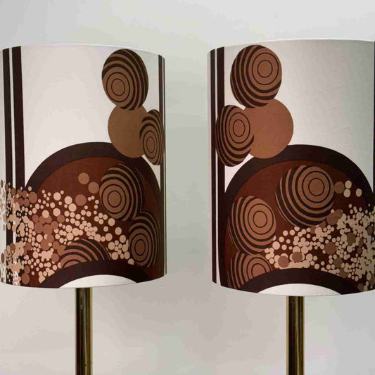 Pair of 1970s brass standard lamps with Barbara Brown shades