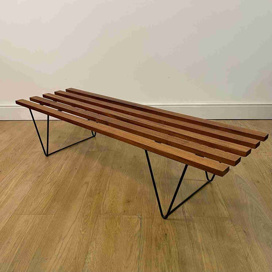 Mid century slatted bench on steel legs by Brianco