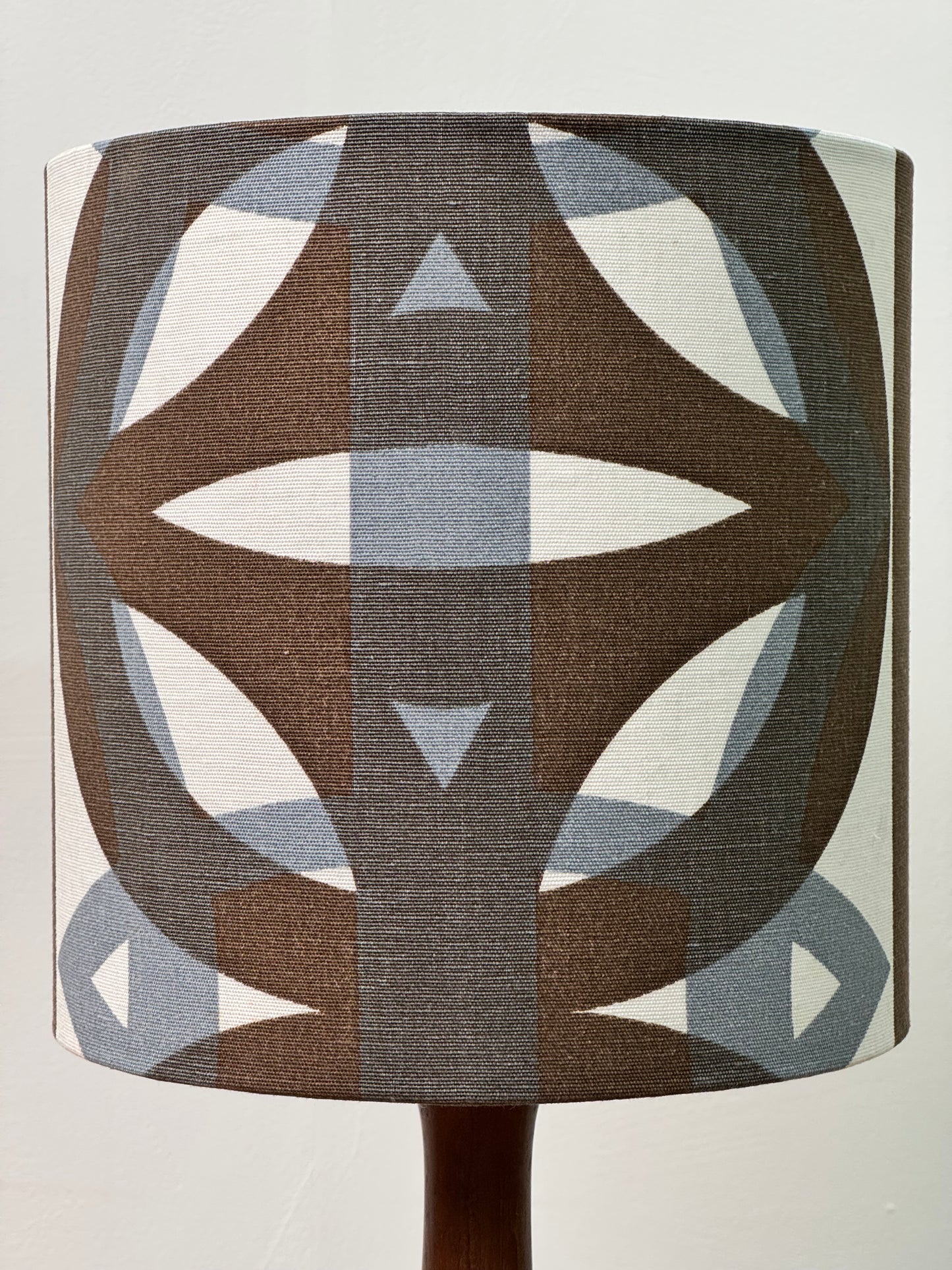 1960s teak table lamp with vintage fabric shade