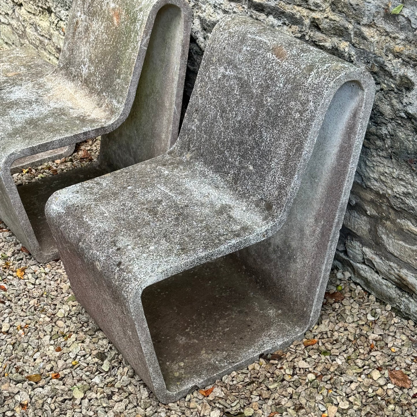 Brutalist concrete loop chairs and table 1970s