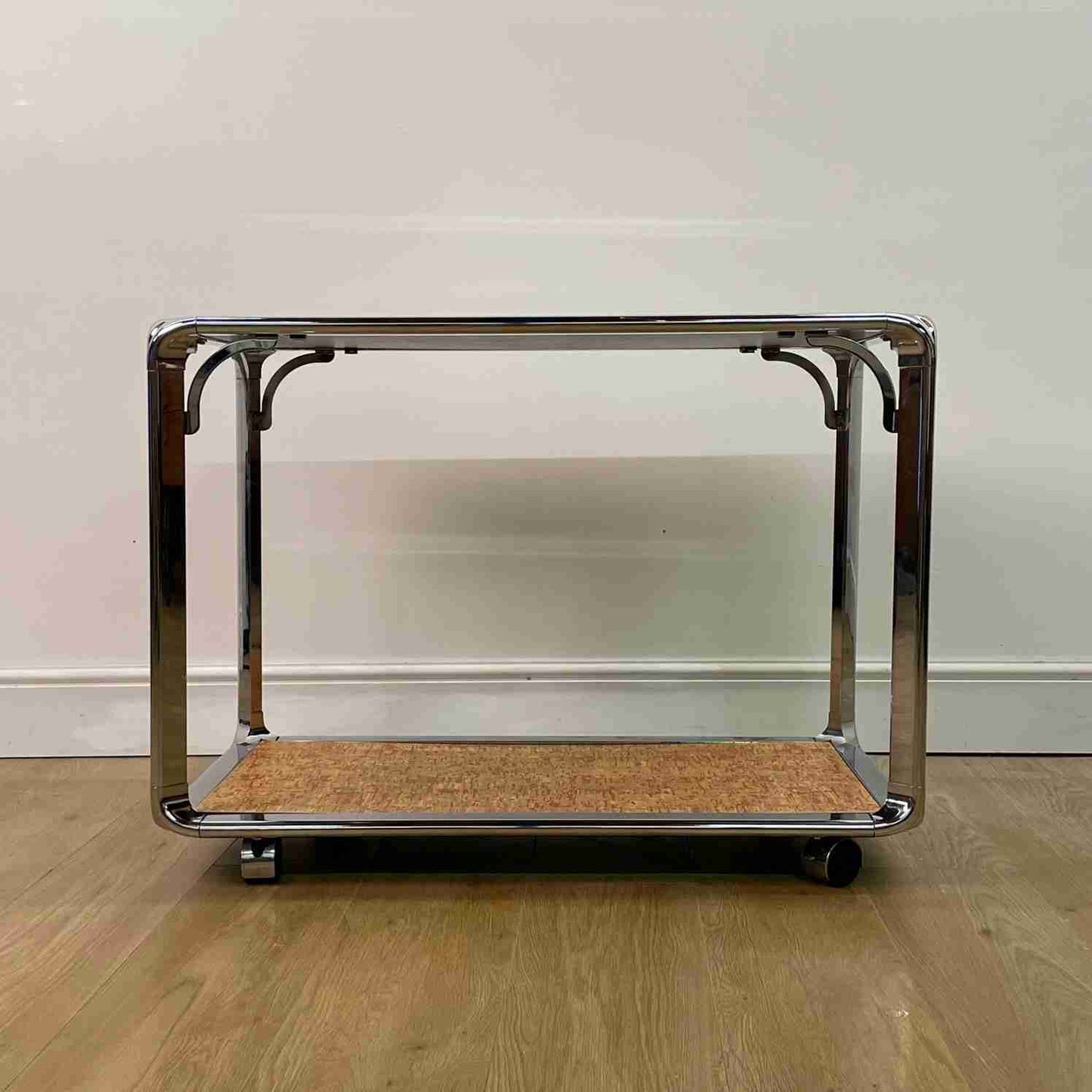 1970s Chrome trolley table with laminate top