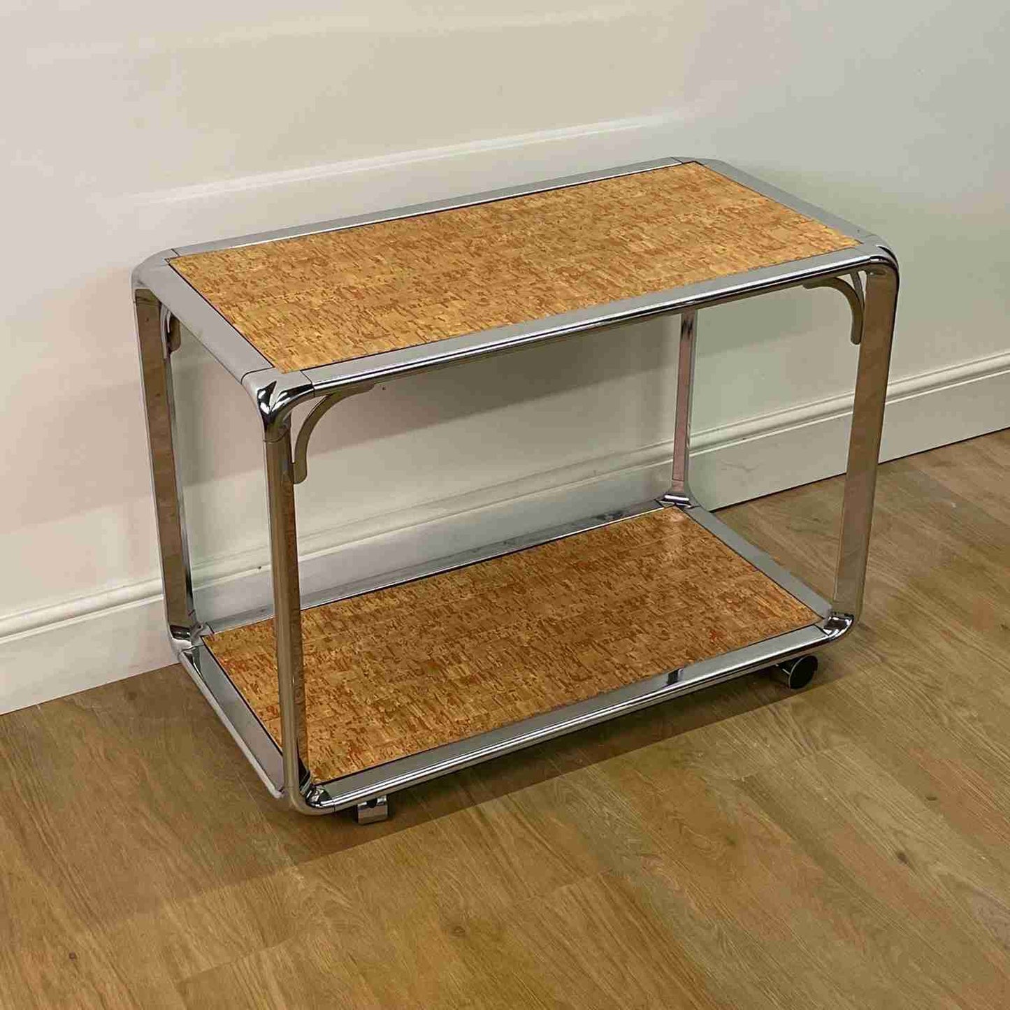 1970s Chrome trolley table with laminate top