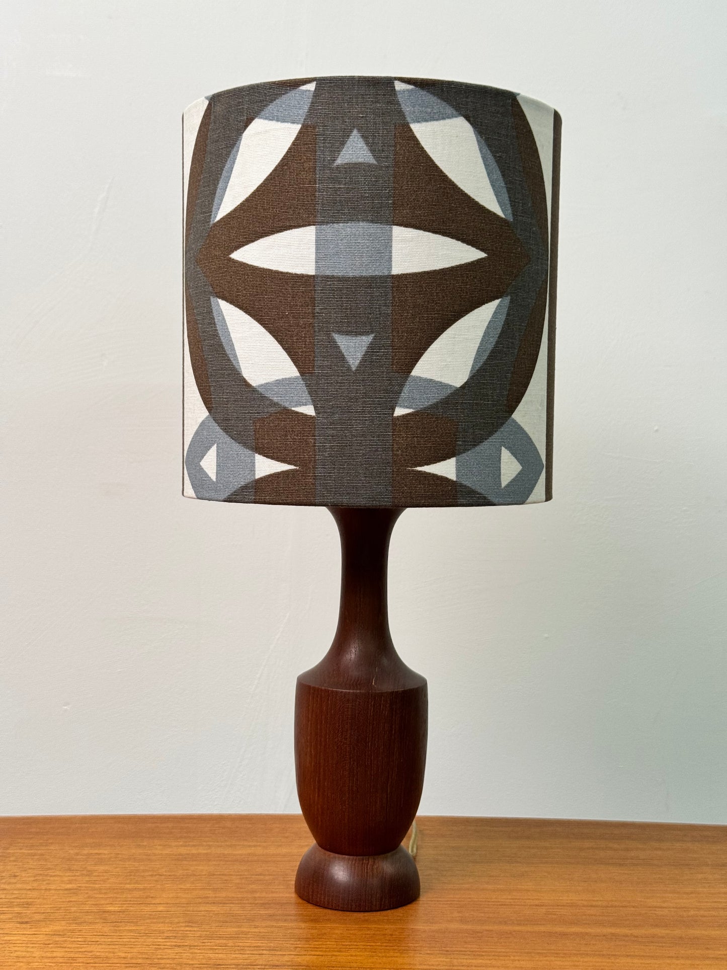 1960s teak table lamp with vintage fabric shade