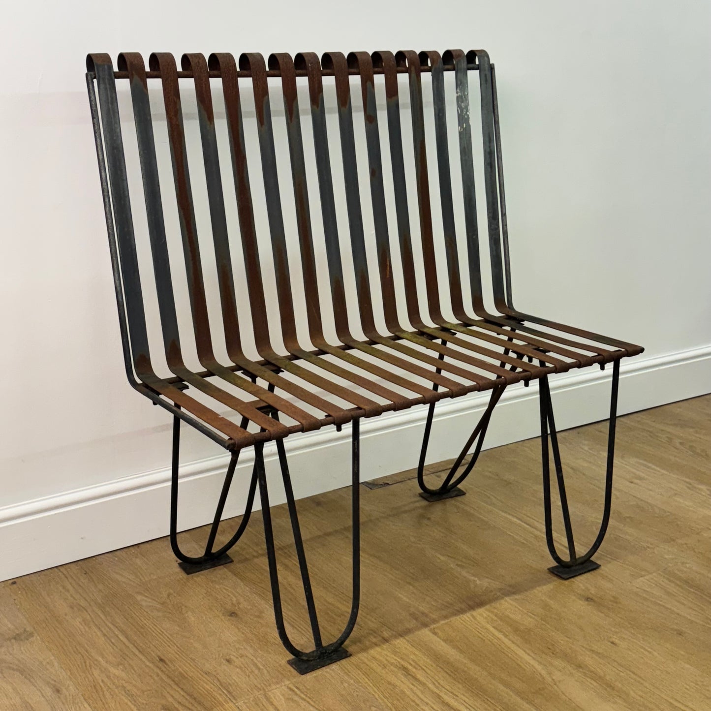 Vintage slatted steel bench
