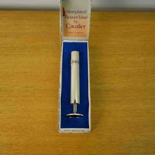 60s silver plated cylindrical stem vase by Cavalier