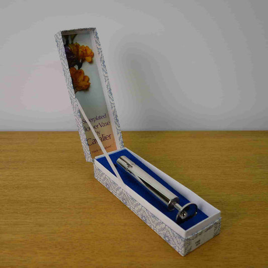 60s silver plated cylindrical stem vase by Cavalier