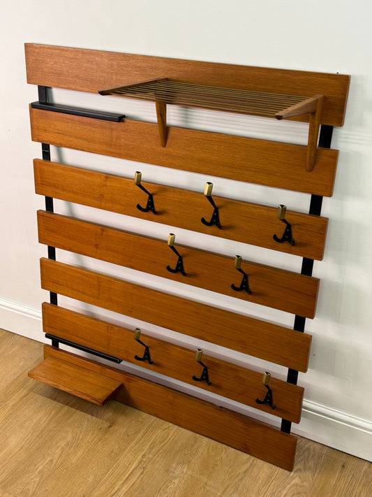 1960s slatted teak wall mounted coat stand