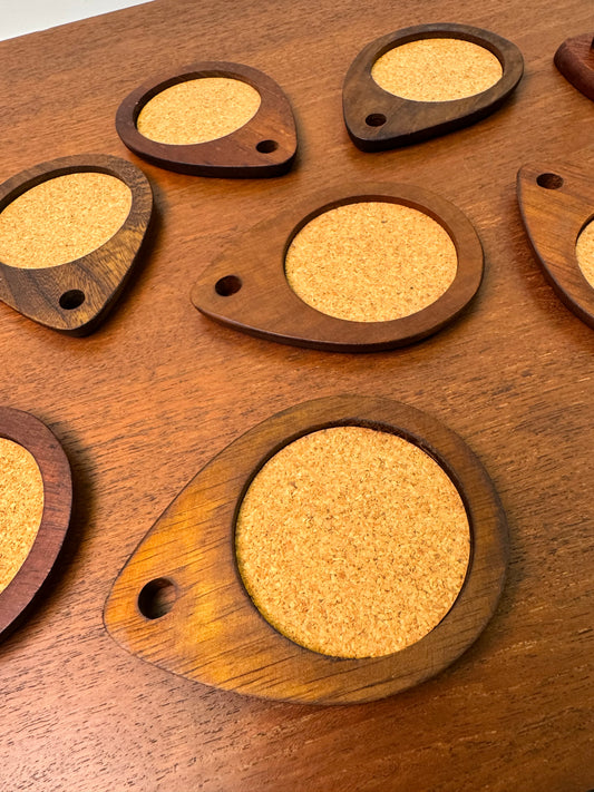 Set of teak 1960s coasters made in Japan