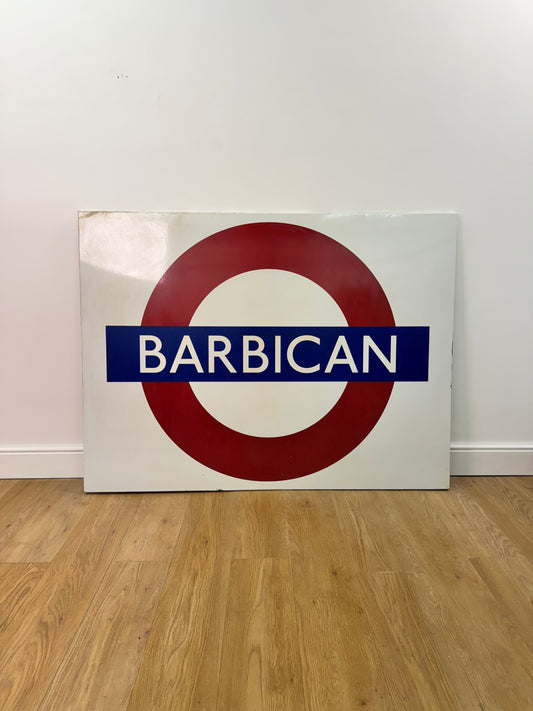 Huge vintage enamel Barbican underground sign