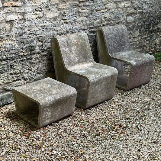Brutalist concrete loop chairs and table 1970s