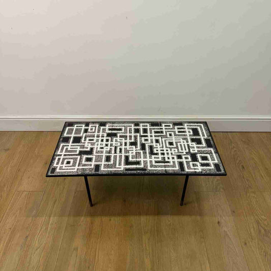 1950s low tiled top coffee table on black steel legs