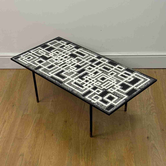 1950s low tiled top coffee table on black steel legs