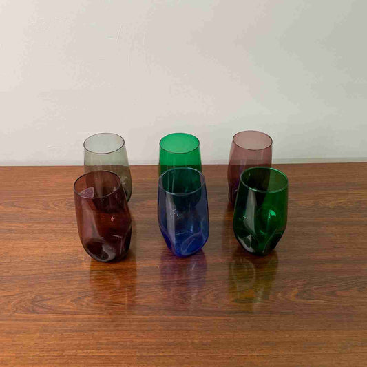 Set of 1960s coloured thin walled water glasses