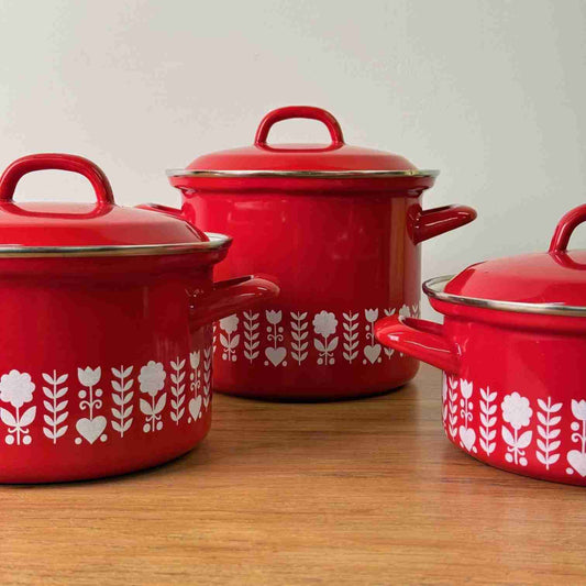 1970s Red enamel cooking pots by Herma