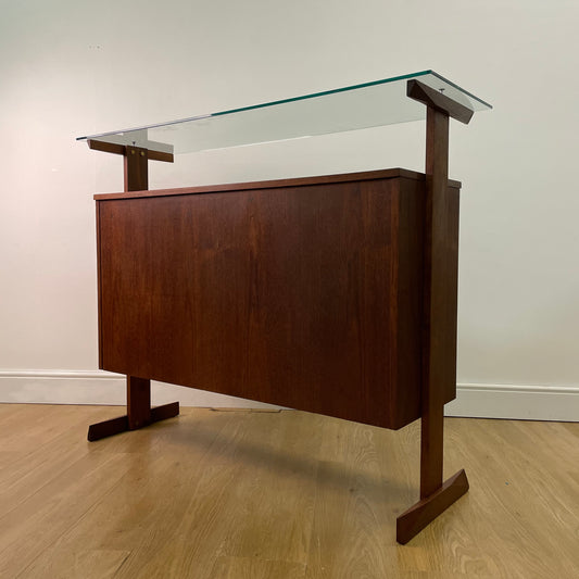 1960s teak bar with glass top