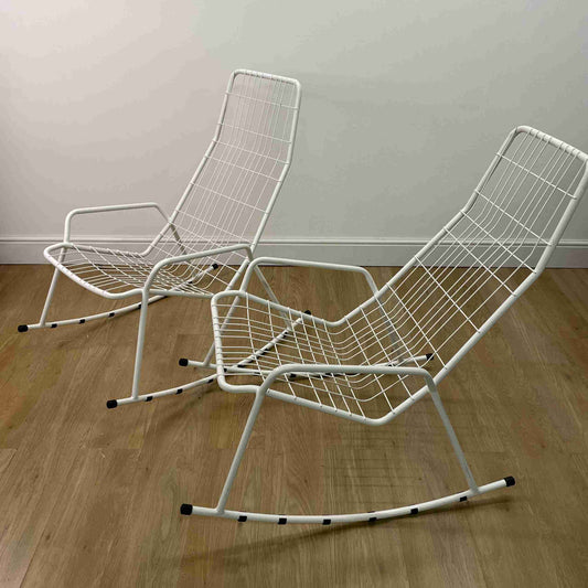 1960s white wire garden rocking chair lounger